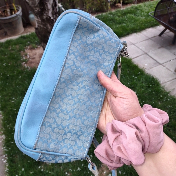 Coach Blue Mini C Signature Demi Canvas and Leather Shoulder Bag - Picture 1 of 11